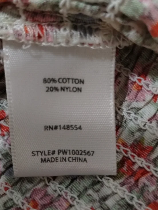 Suite 2939 Floral Smocked Puff Sleeve Top - Pink/Green sz  Large - Picture 8 of 9